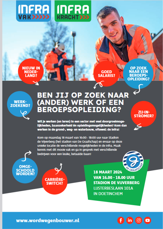 Op zoek naar een baan of opleiding? Maak kennis met de infra!